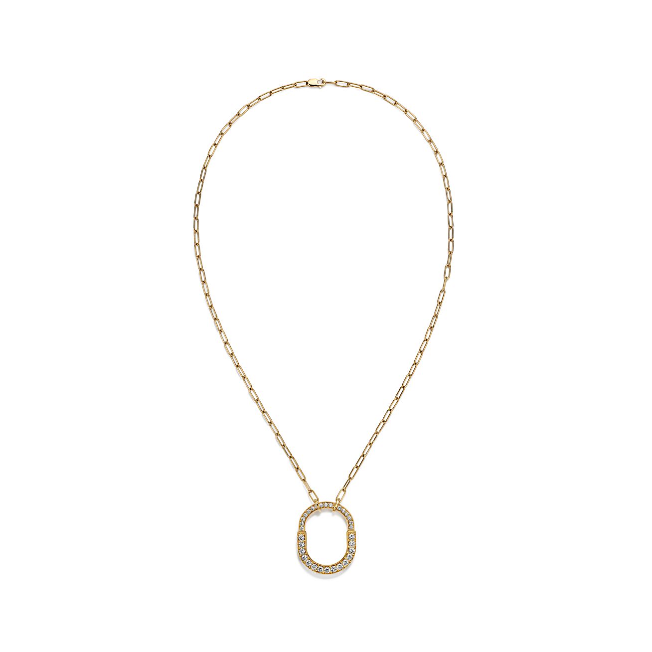 18K T Lock Pendant Pave Diamonds Necklace