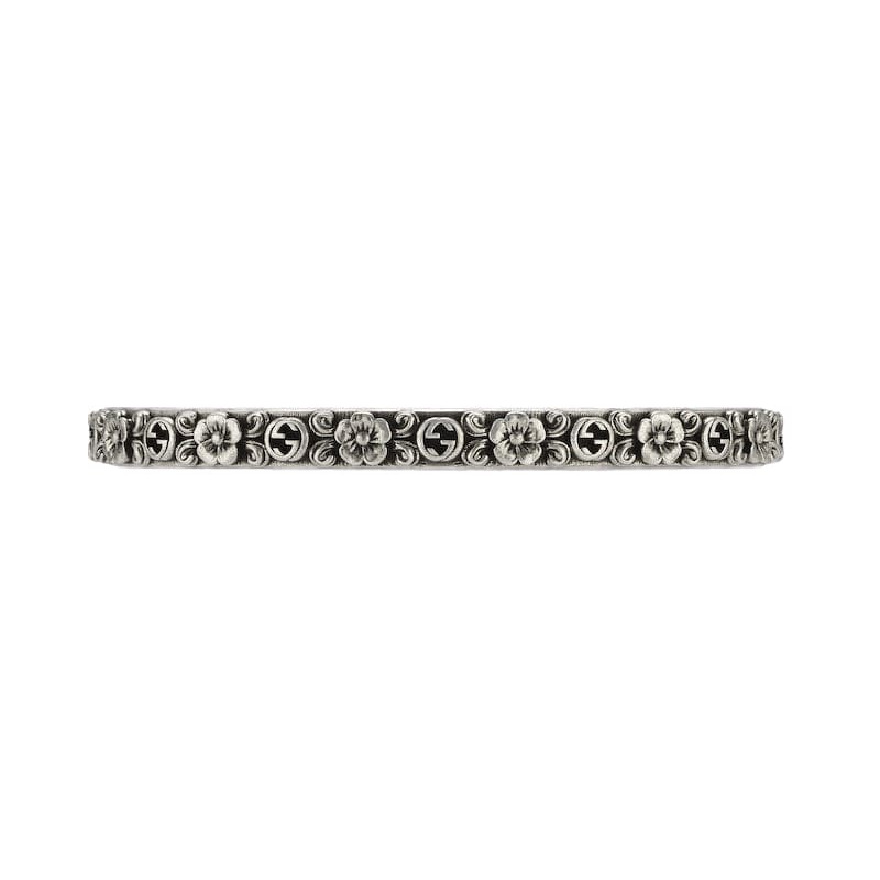 GG Interlocking G Cuff With Flowers Bracelet