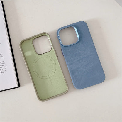 Magnetic Fiber Leather Color iPhone Case