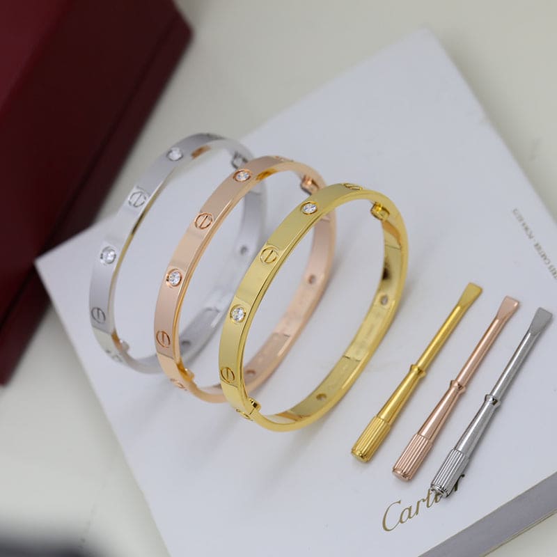 18K White Gold Four Diamonds Love Bracelet