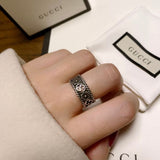 GG Aged Sterling Silver Interlocking G Flower Ring