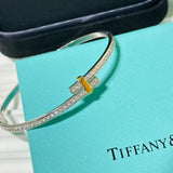 18K T Edge Hinged Bypass Bangle Bracelet