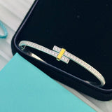 18K T Edge Hinged Bypass Bangle Bracelet