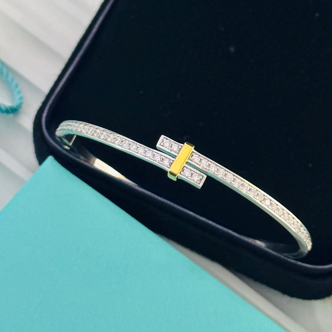 18K T Edge Hinged Bypass Bangle Bracelet