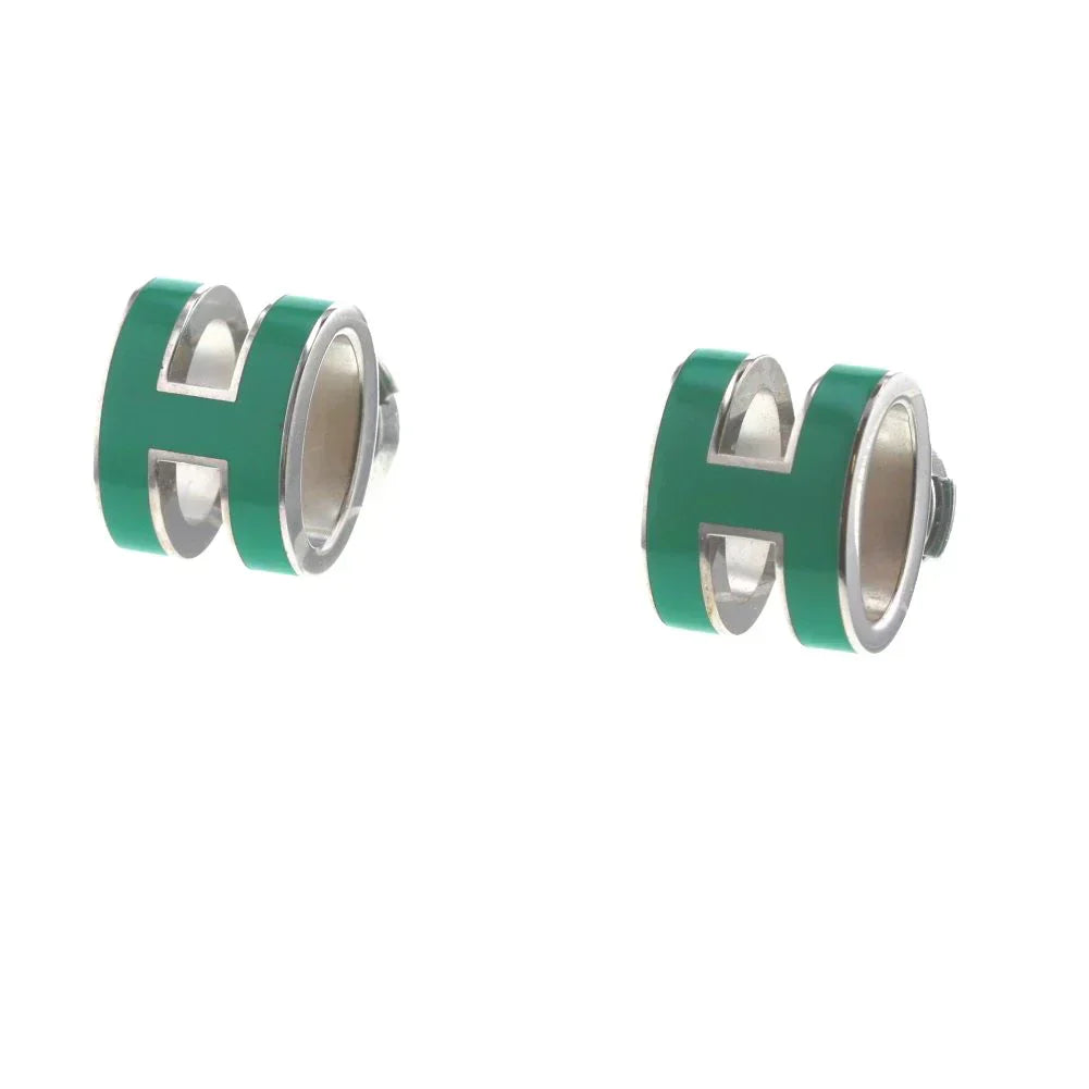 18K Mini Pop H Green Earrings
