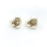 18k Chanel CC Pearl Heart Earrings