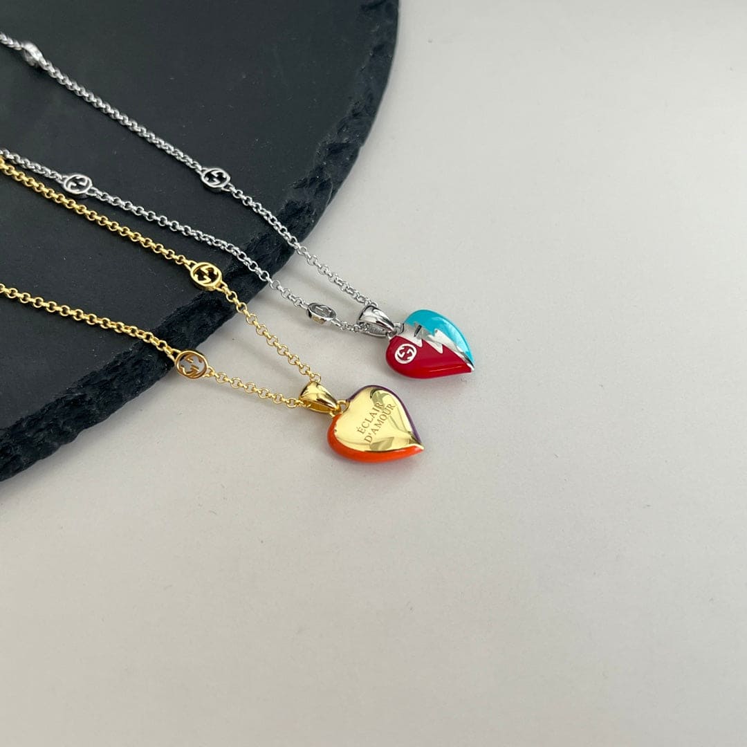 GG Interlocking G Heart Lightning Charm Necklace