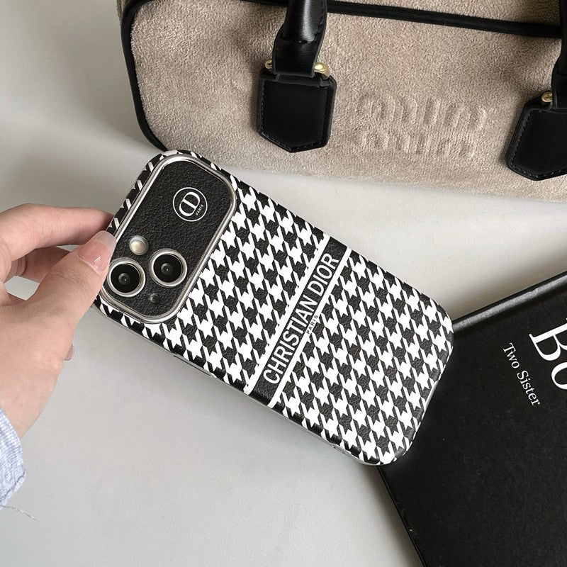 CD White & Brown Color Leather iPhone Case