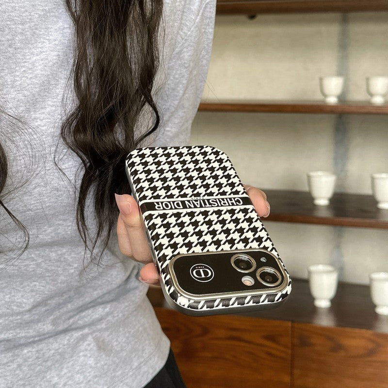 CD White & Brown Color Leather iPhone Case