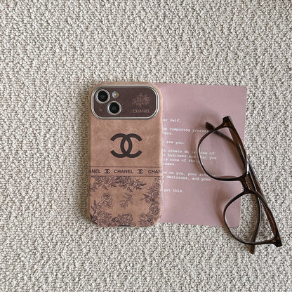 CC White & Brown Color Leather iPhone Case