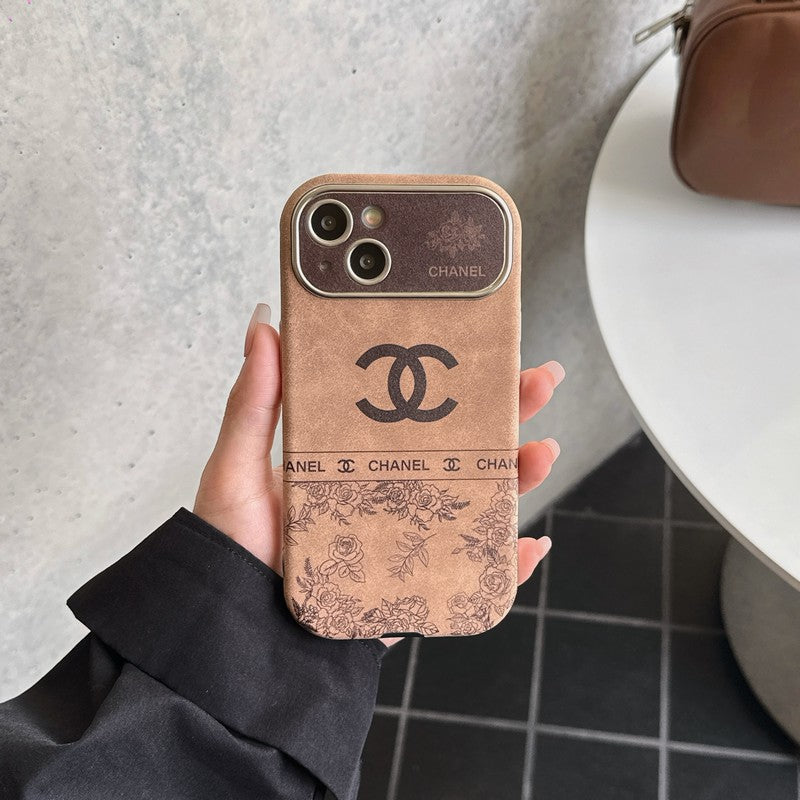 CC White & Brown Color Leather iPhone Case