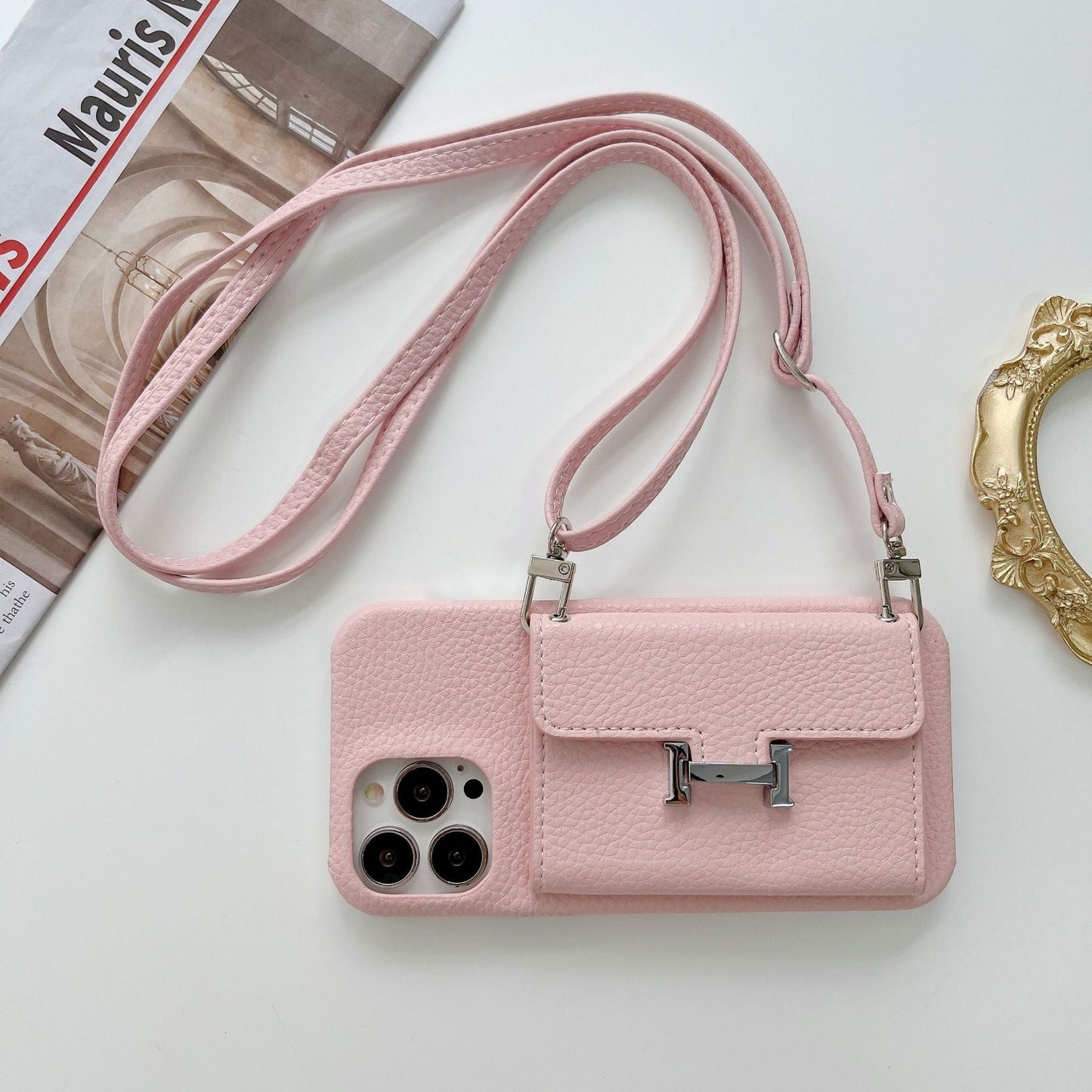 H Card Holder Leather Chain iPhone 16 Case