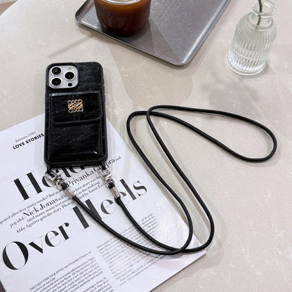 Loe Black Leather Card Bag Chain iPhone Case