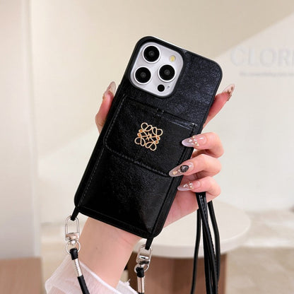 Loe Black Leather Card Bag Chain iPhone Case