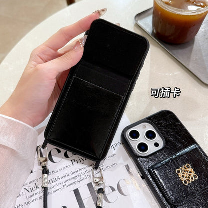 Loe Black Leather Card Bag Chain iPhone Case