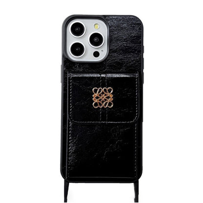 Loe Black Leather Card Bag Chain iPhone Case