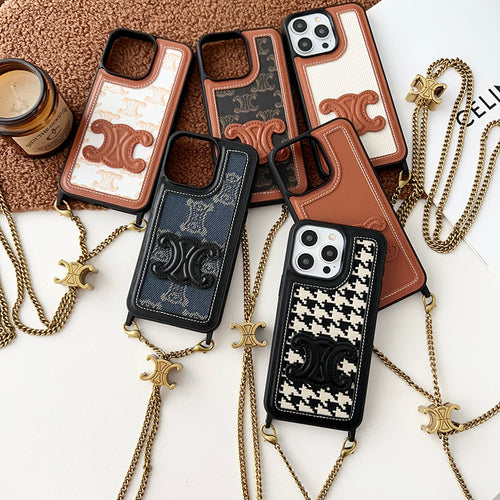 CE Gold Chain Leather iPhone 16 Case