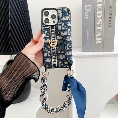 CD Crossbody Scarves Leather iPhone Case