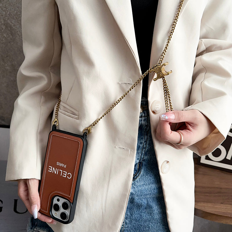 CE Gold Chain Leather iPhone 16 Case