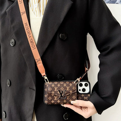 Lou Card Holder Brown Black Crossbody iPhone Case