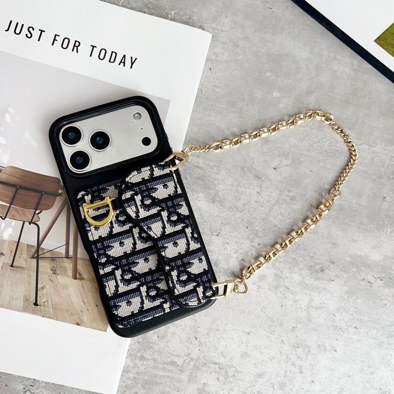CD Black & Grey Side Card Bag Chain iPhone Case