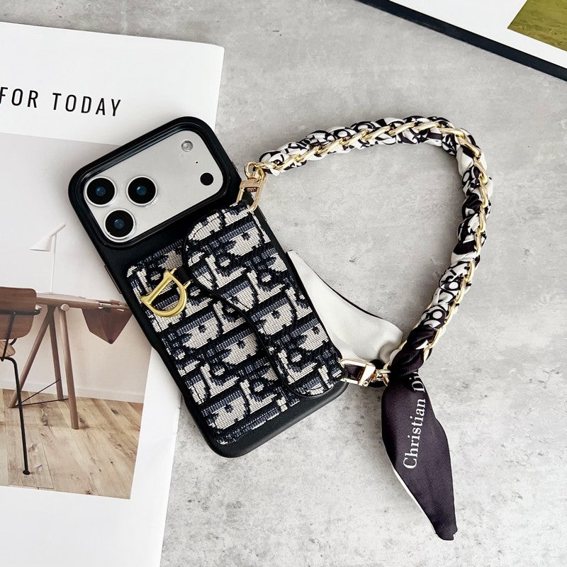 CD Black & Grey Side Card Bag Chain iPhone Case