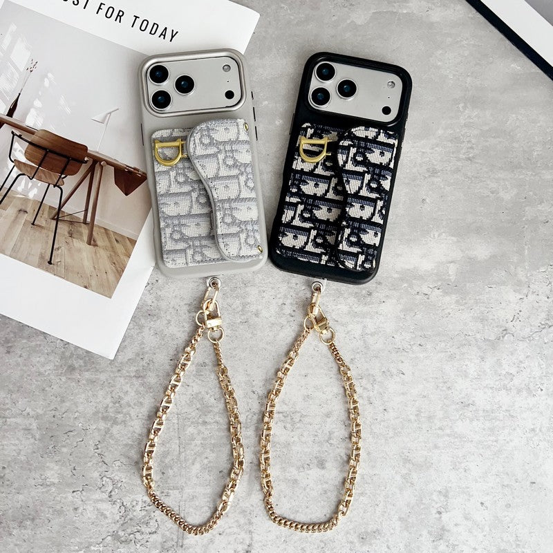 CD Black & Grey Side Card Bag Chain iPhone Case