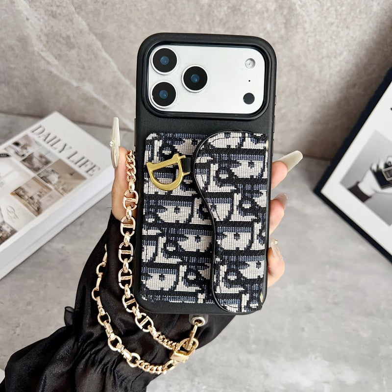 CD Black & Grey Side Card Bag Chain iPhone Case