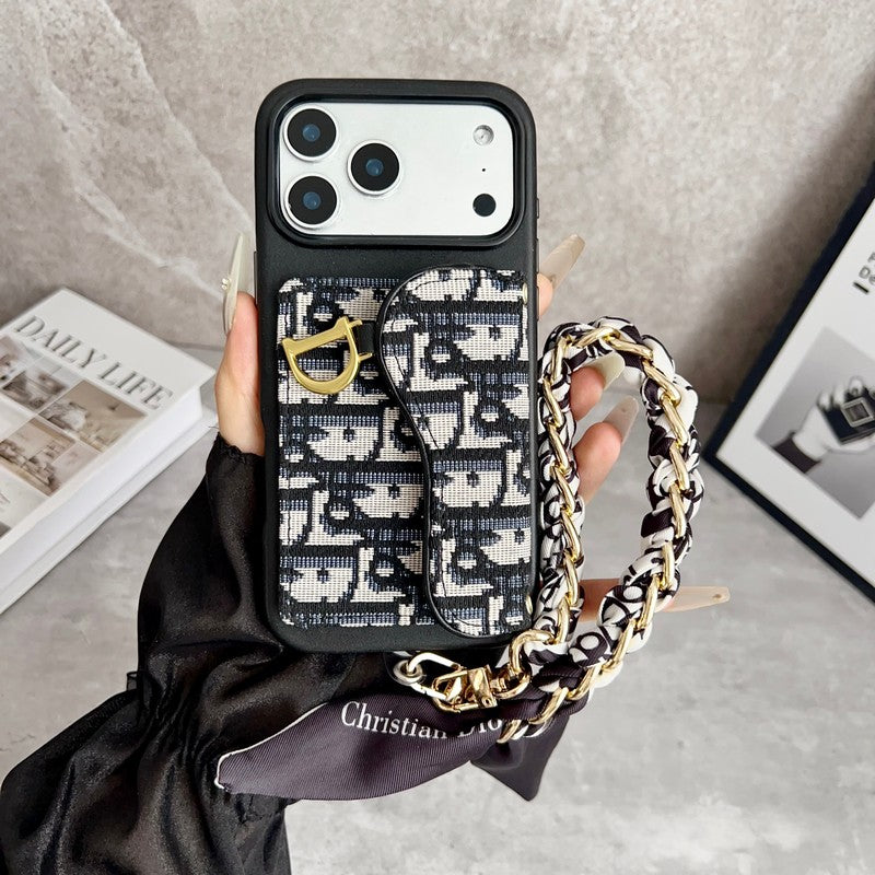 CD Black & Grey Side Card Bag Chain iPhone Case