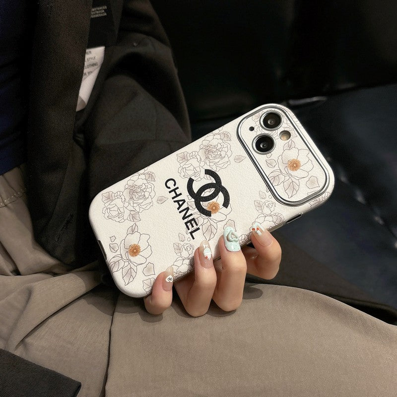 CC White & Brown Color Leather iPhone Case