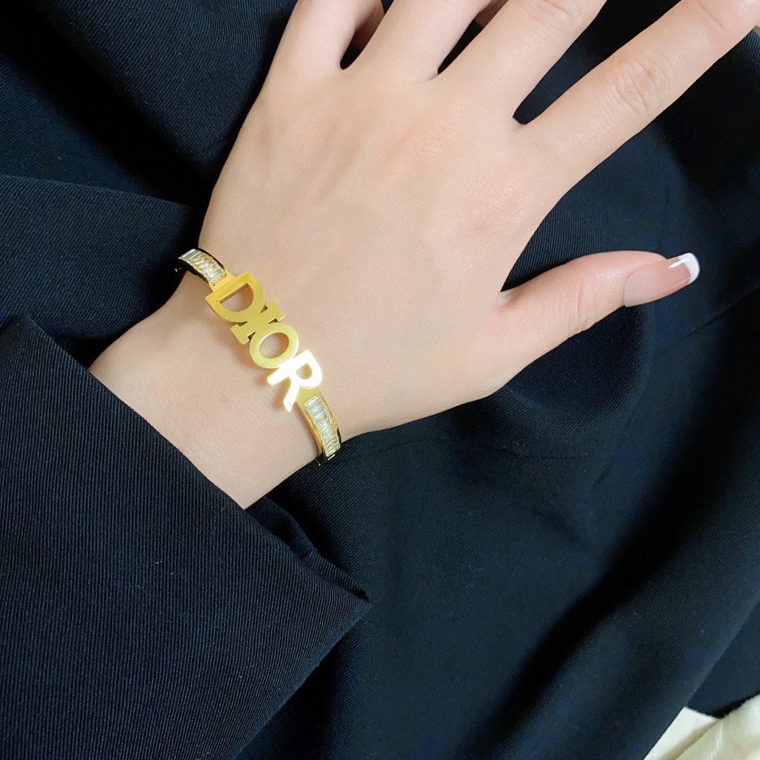 18K CD Crystals Bangle Bracelet