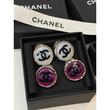 18K CC White & Purple Round Earrings