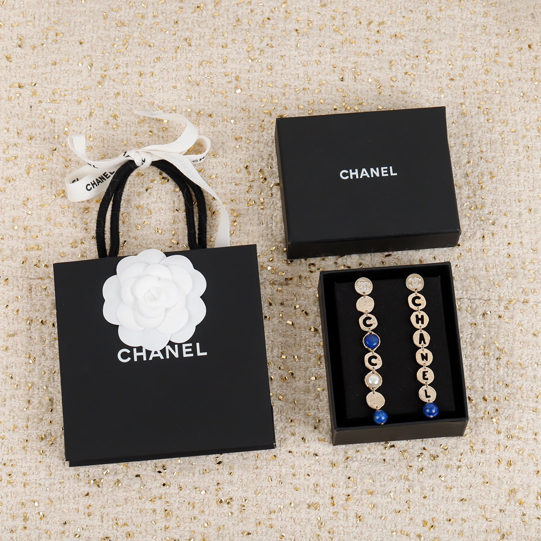 18K CC Script Pendant Earrings