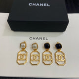 18K CC Black & White Pearl Gold Earrings