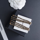 18K CC Black Leather Chain Gold Earrings