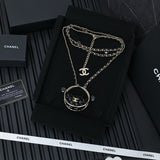 18K CC Black Bag Long Leather Necklace