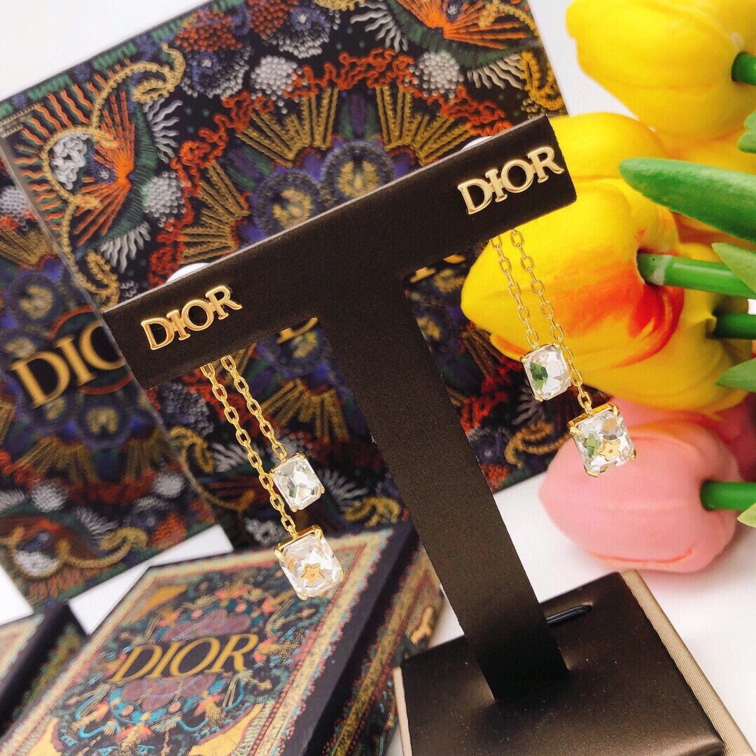 18K CD Tassel Crystal Star Earrings