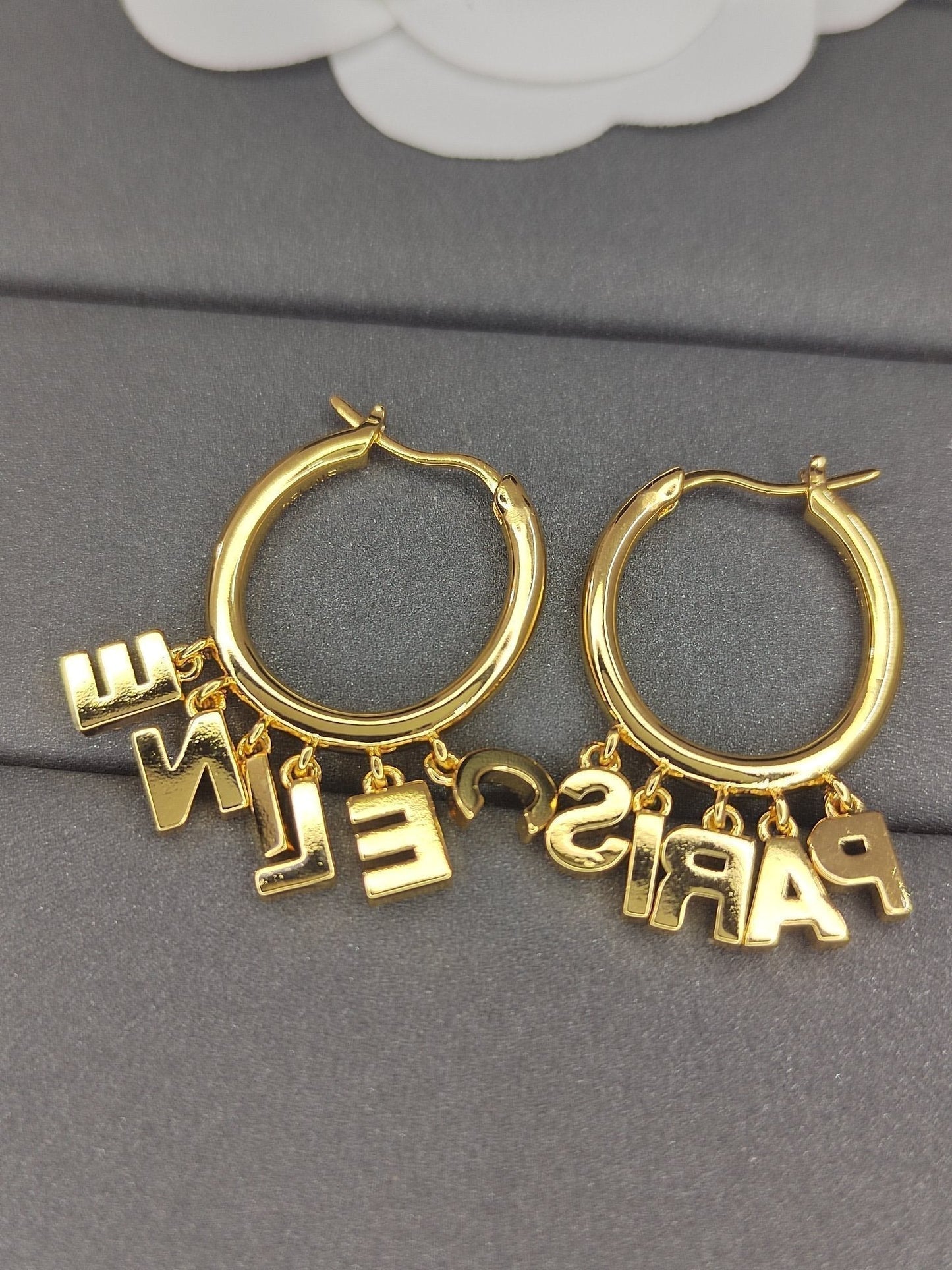 18K Triomphe Script Diamonds Earrings