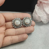 18K CC Round Pave Diamond Earrings