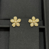 18K CC Flower Pearl Twist Gold Earrings