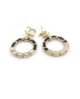 18K CC Leather Cricle Earrings