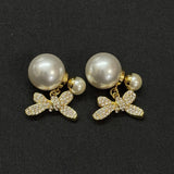 18K CD Bow Diamond Gold Earrings