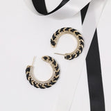 18K CC Black & Red Leather Earrings