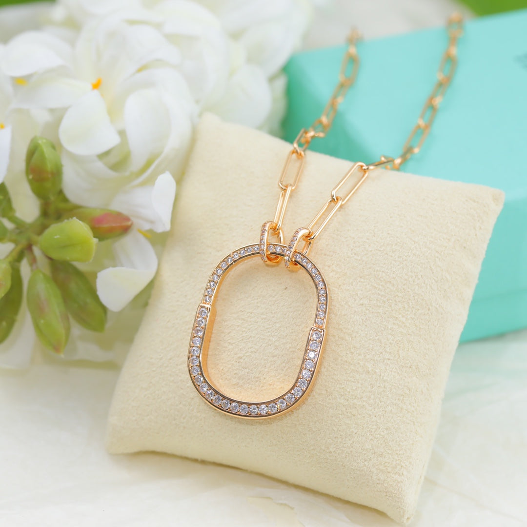 18K T Lock Pendant Pave Diamonds Necklace