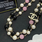 18K CC Black & Pink Bead Long Necklace