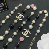 18K CC Black & Pink Bead Long Necklace