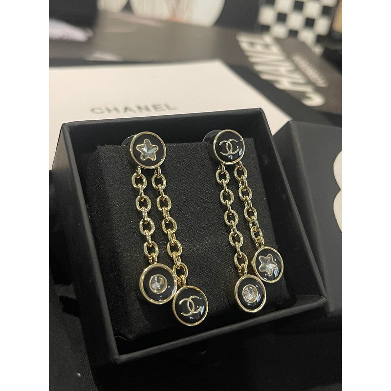 18K CC 25K Black Gold Chain Earrings