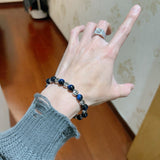 18K GG Anger Forest Blue Tiger's Eye Bead Chain Bracelet
