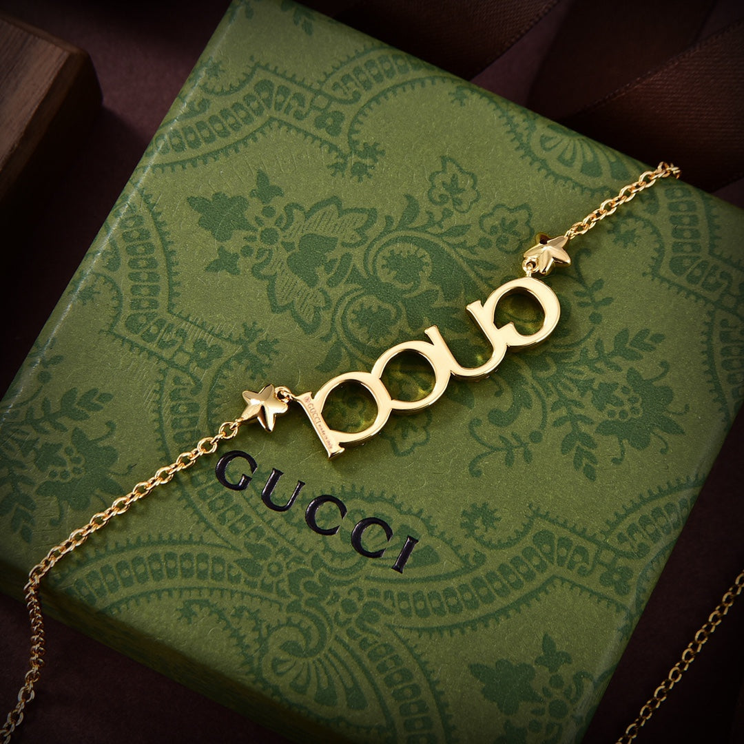 18K GG Embellished Script Letter Necklace