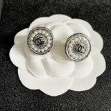 18K CC Pearl Round Vintage Earrings